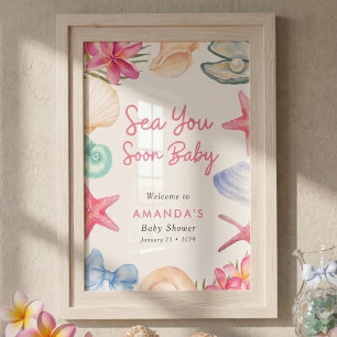 Strand Schelpen Zie je snel Baby Shower Poster