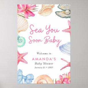 Strand Schelpen Zie je snel Baby Shower Poster