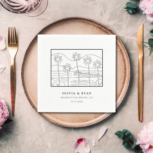 Strand schets bruiloft papier cocktail servet