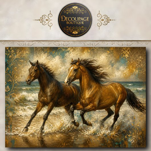 Strand Schilderij met Dravende Paarden Tissuepapier