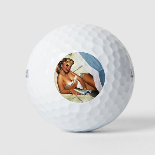 Strand Schoonheid Pin Up Meisje Golfballen (Voorkant)