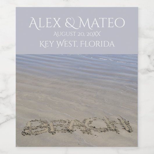 Strand schrijven op het zand elegant neutraal  wijn etiket (Enkel label)