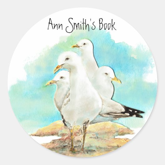 Strand & Seagull Boek Bord aan te passen Ronde Sticker (Voorkant)