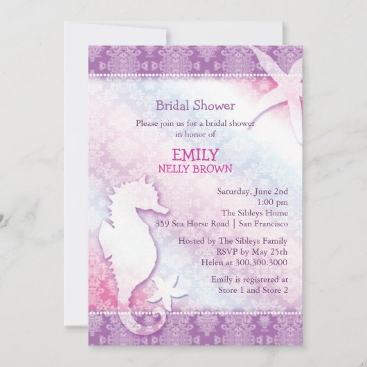 Strand Seahorse Paarse Vrijgezellenfeest Kaart (Voorkant)