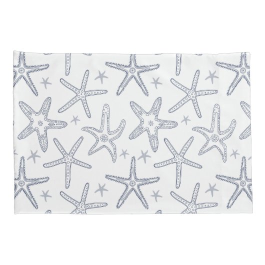 Strand Sealife Zeesterren Blauw en Wit Patroon Kussensloop (Achterkant-Rechts)