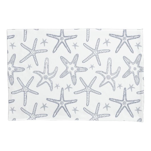 Strand Sealife Zeesterren Blauw en Wit Patroon Kussensloop (Voorkant-Links)