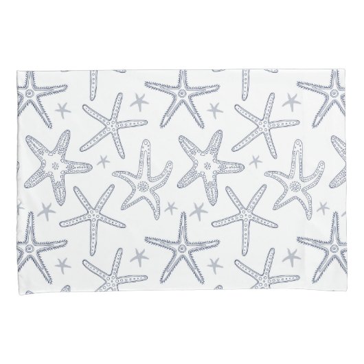 Strand Sealife Zeesterren Blauw en Wit Patroon Kussensloop (Voorkant-Rechts)