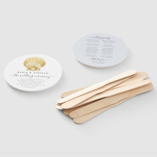 Strand Seashell Gold + Blauw huwelijksprogramma Handwaaier (Niet-gemonteerd)