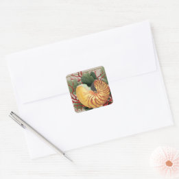 strand Seashell & Red Coral Vierkante Sticker