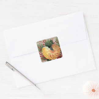 strand Seashell & Red Coral Vierkante Sticker