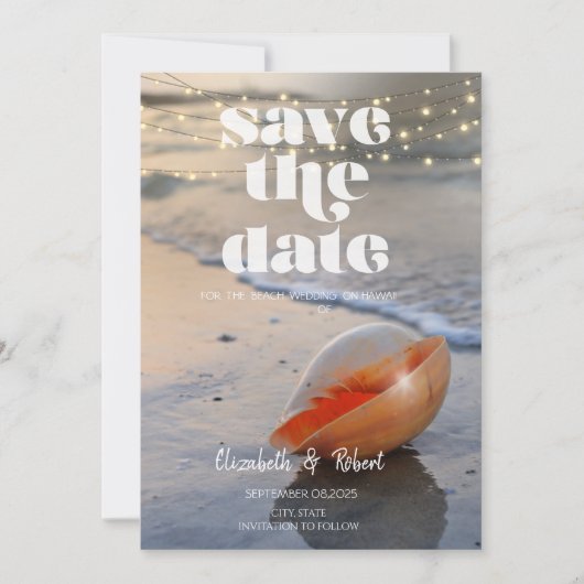 Strand Seashell String Lights Bewaar de datum Save The Date (Voorkant)