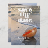 Strand Seashell String Lights Bewaar de datum Save The Date (Voorkant / Achterkant)