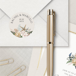 Strand Seashells Bloemen bruiloft Ronde Sticker