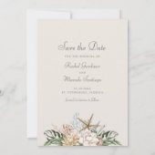 Strand Seashells Bloemen Trouwen Save the Date (Achterkant)