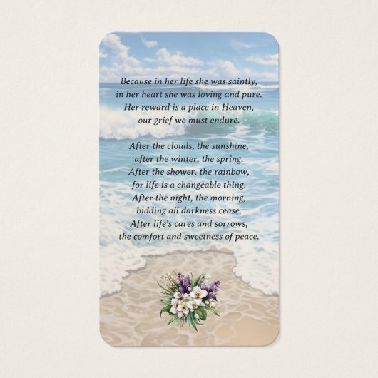 Strand Seashore Floral Foto Memorial Gebed Kaarten Visitekaartje (Achterkant)