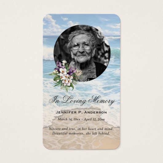 Strand Seashore Floral Foto Memorial Gebed Kaarten Visitekaartje (Voorkant)
