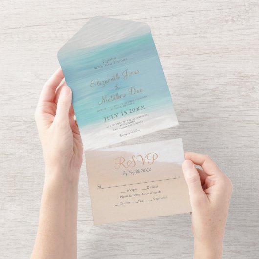 Strand Seaside / Oceanside Beach bruiloft All In One Uitnodiging (Afscheurbaar)