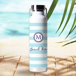 Strand Sfeer Blauw Witte Gestreepte Naamse Monogra Waterfles