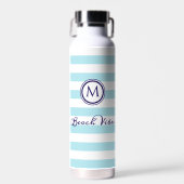 Strand Sfeer Blauw Witte Gestreepte Naamse Monogra Waterfles (Voorkant)