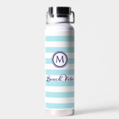 Strand Sfeer Blauw Witte Gestreepte Naamse Monogra Waterfles (Achterkant)