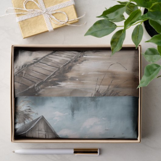 Strand Shack rustieke kustschilderij Decoupage Tissuepapier (Geschenk)