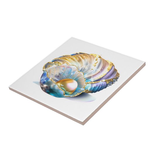 Strand shell fantasie parel mythische schelp glam tegeltje (Zijkant)