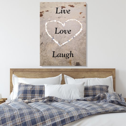 Strand Shell Hart. Live Love Laugh Canvas Afdruk (Insitu (Slaapkamer))