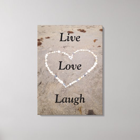 Strand Shell Hart. Live Love Laugh Canvas Afdruk (Voorkant)