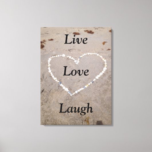 Strand Shell Hart. Live Love Laugh Canvas Afdruk (Voorkant)