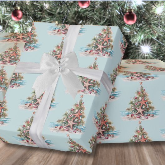 Strand Shell Kerstboom Patroon Cadeaupapier