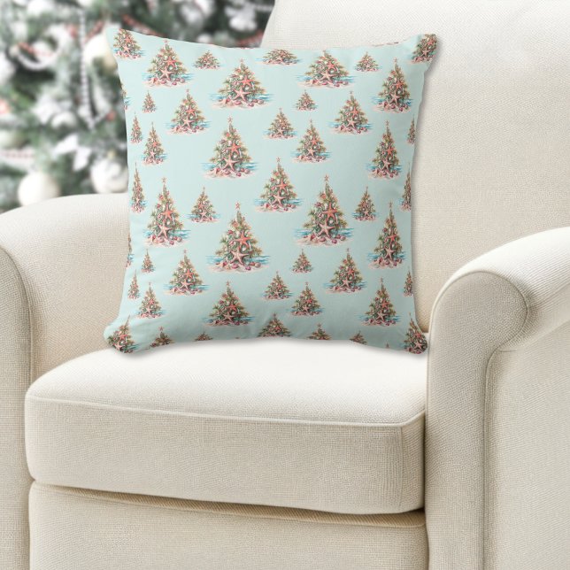 Strand Shell Kerstboom Patroon Kussen (Beach Shell Christmas Tree Pattern Throw Pillow)