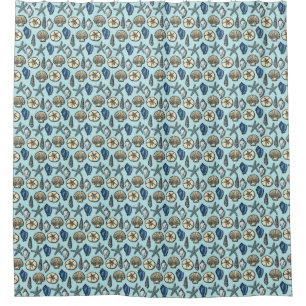 strand Shells Starfish Seaside  Blue Pattern Douchegordijn