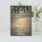 Strand Shore Hearts in de Zand Bruiloft RSVP Kaart (Staand voorkant)