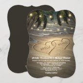 Strand Shore Hearts in de Zand Bruiloft Uitnodigin Kaart (Voorkant / Achterkant)