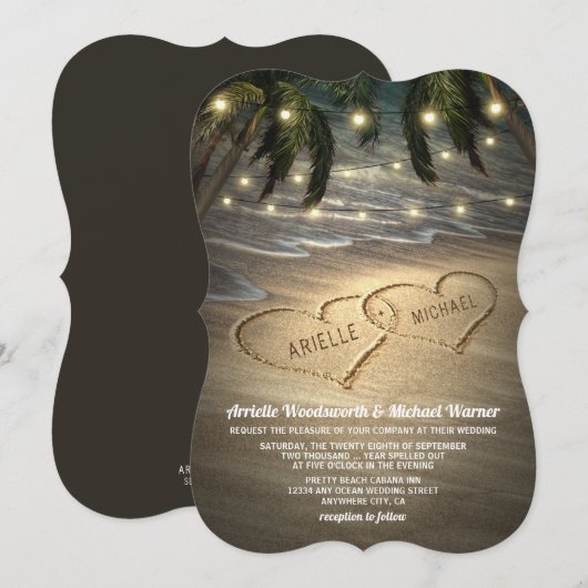 Strand Shore Hearts in de Zand Bruiloft Uitnodigin Kaart (Voorkant / Achterkant)