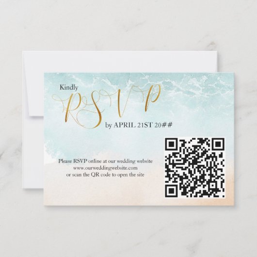 Strand Shoreline Bestemming Huwelijk QR Code RSVP Kaartje (Voorkant)