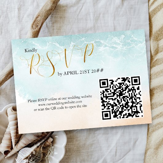 Strand Shoreline Bestemming Huwelijk QR Code RSVP Kaartje