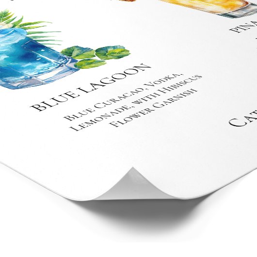 Strand Signature Cocktails Bruiloft Menu Poster (Hoek)