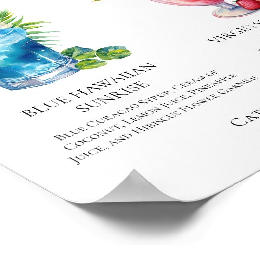 Strand Signature Mocktails Zomer Menu Poster (Hoek)