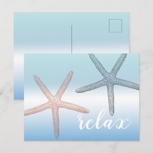 Strand Sinaasappel Blauwe Zeester Relax Briefkaart (Voorkant / Achterkant)