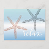 Strand Sinaasappel Blauwe Zeester Relax Briefkaart (Voorkant)