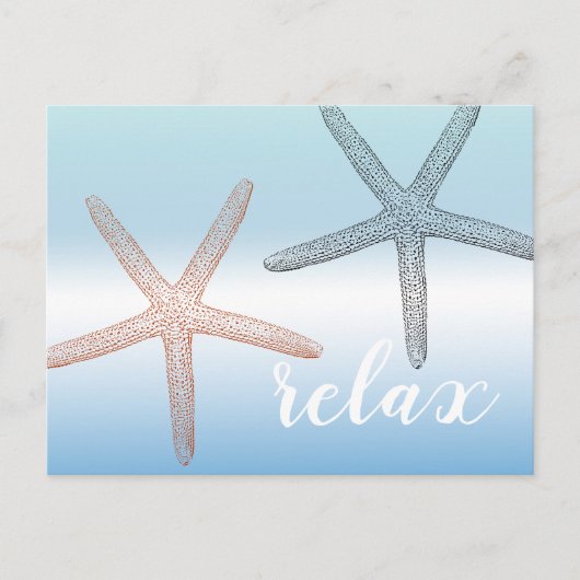 Strand Sinaasappel Blauwe Zeester Relax Briefkaart (Voorkant)