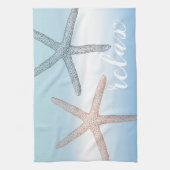 Strand Sinaasappel Blauwe Zeester Relax Theedoek (Verticaal)