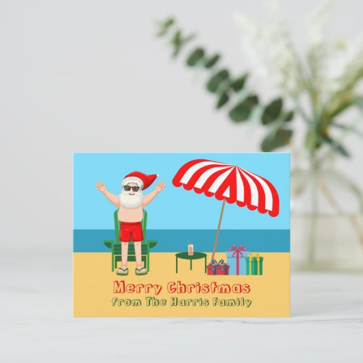 Strand Sinterklaas Leuke Custom Kerstmis Briefkaart (Staand voorkant)
