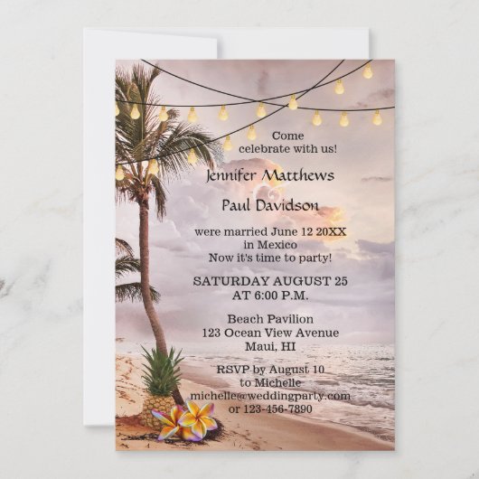 Strand slingerlichten na trouwfeest uitnodiging (Voorkant)