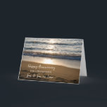 Strand Son & Son in Law Bruiloft Jubileum Kaart<br><div class="desc">Gelukkige trouwjubileumkaart voor zoon en schoonzoon met golven die bij zonsondergang op het strand neerstorten,  en oprechte vers.</div>