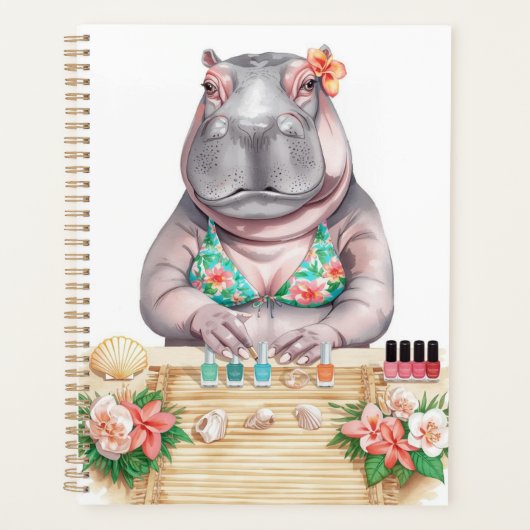Strand Spa Nijlpaard in Bikini Manicure Kustschoon Planner (Voorkant)