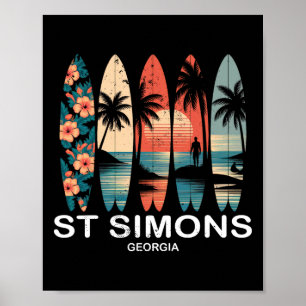 Strand St Simons Georgia Surfplank Surfen Retro _1 Poster