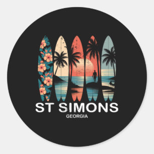 Strand St Simons Georgia Surfplank Surfen Retro _1 Ronde Sticker