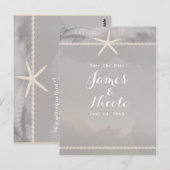 Strand Starfish Chic Grey Verloving Save the Date Briefkaart (Voorkant / Achterkant)